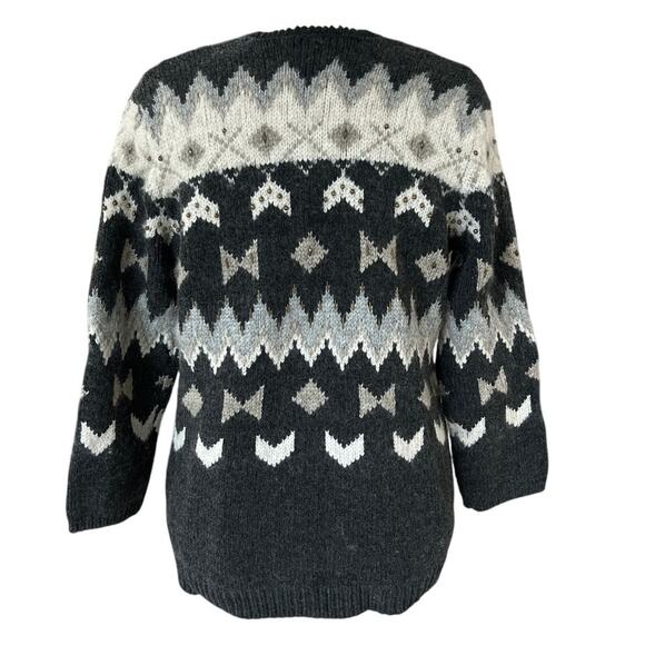 J.Jill Wool Blend Fair Isle Gray Button Cardigan Women's Size L Chevron w Beads - Picture 4 of 11